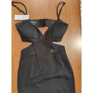 Bebe Black Cutout Mesh Bodycon Mini Dress XXS Strappy Deep V Inset